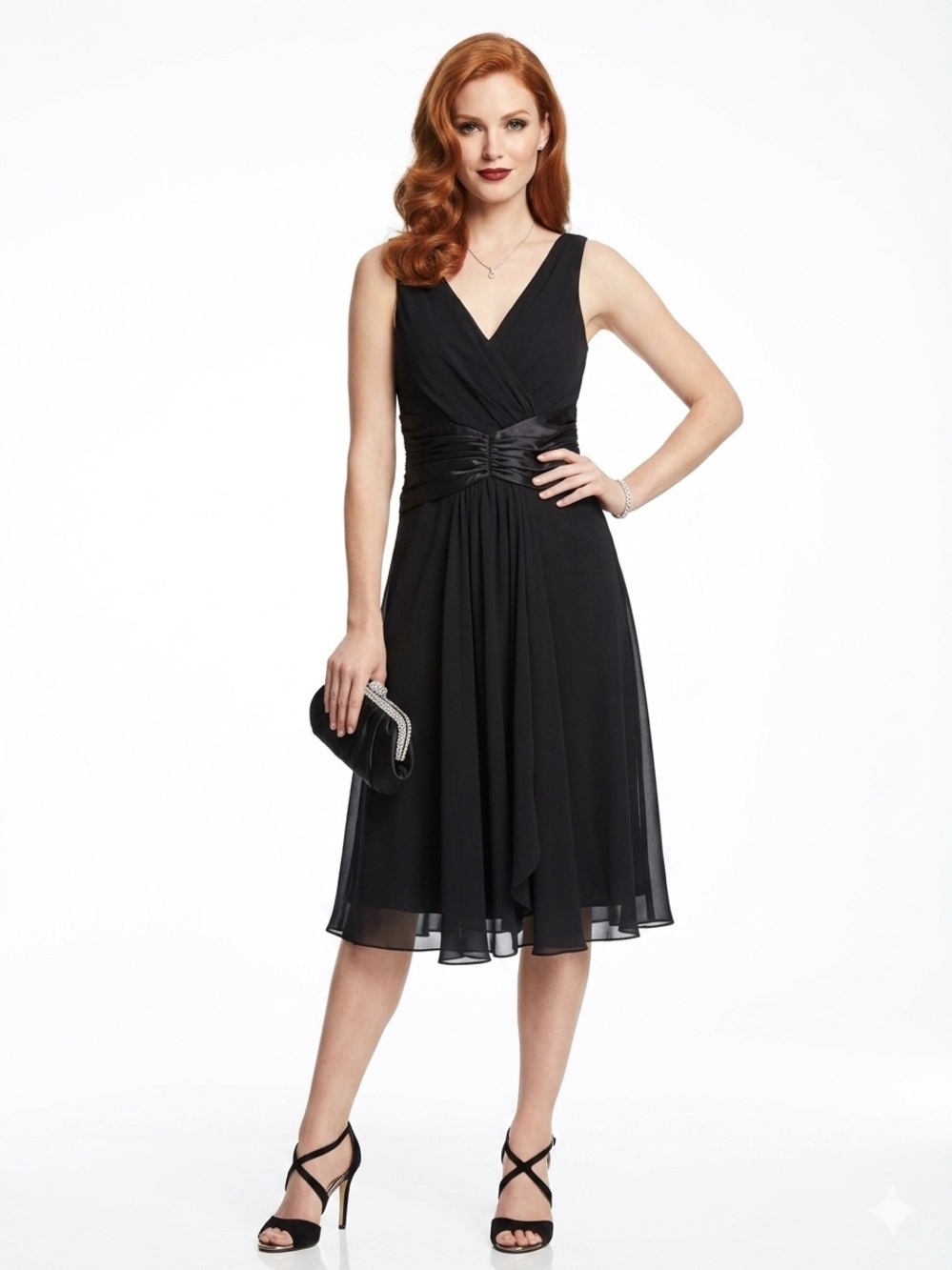 London Times Chiffon Knee Length Cocktail Party Bridesmaid Dress Satin band 14